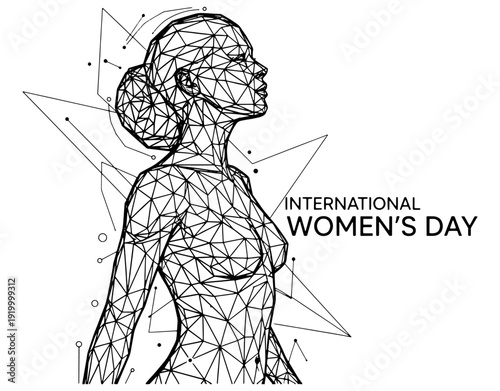 Low Poly Geometric Art of a Woman for International Women's Day, Futuristic Digital Illustration, Abstract Female Empowerment and Strength Concept, Web and Graphic Design Vector.oman 17