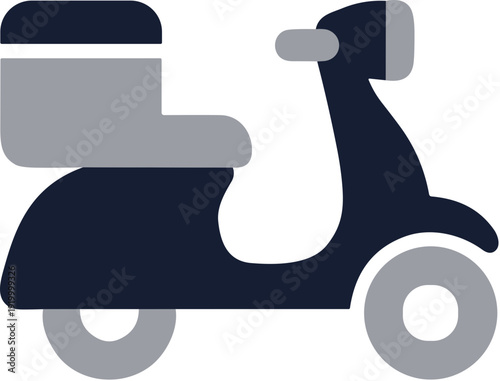Flat Style Simple Moped Delivery Scooter with Box Transportation Icon