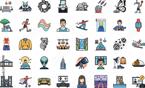 Vibrant cartoon icons for modern lifestyle and business themes
