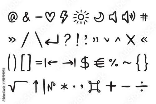 Mathematical symbols doodle icon set hand drawn