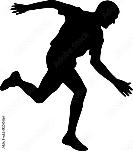 A black silhouette of a man running quickly with his arms outstretched