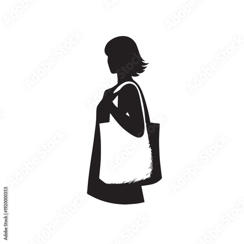Black Using cloth bag  Silhouette Vector, High Quality Illustration on White Background