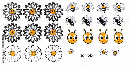 Smiling daisies and buzzing bees create a cheerful playful pattern