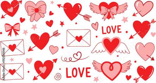 A valentine's day collage of hearts love symbols and cupid illustrations