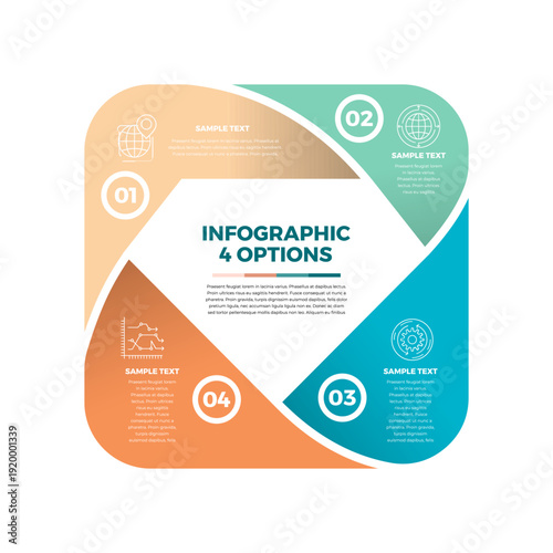 Vector circle diamond venn diagram infographic four steps for business presentations and posters or web. Vector editable infographic.