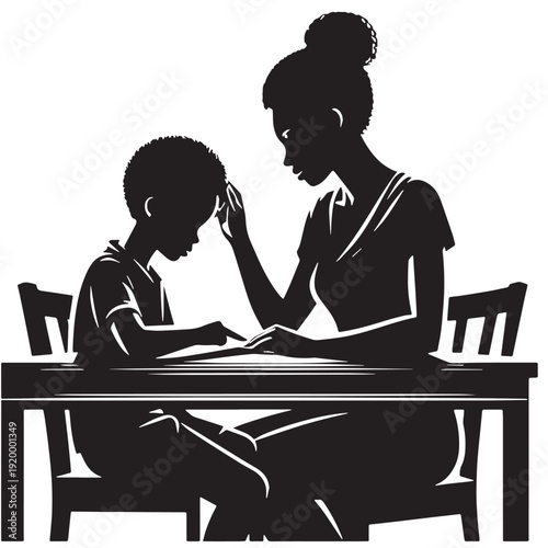 Black Parent checking Silhouette Vector, High Quality Illustration on White Background