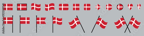 Photos Denmark Flag Icon Set Danish National Flag Symbols, Shapes and Waving Flags Collection