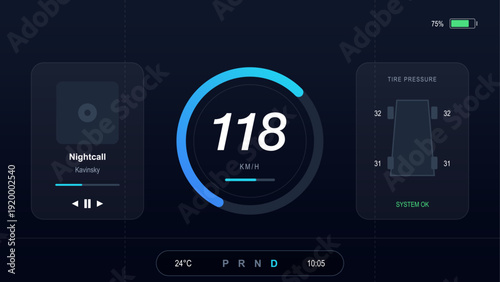 Circular Speed Gauge 118 Dark Teal Futuristic Automotive Dashboard HUD Sport Mode Interface Design Background
