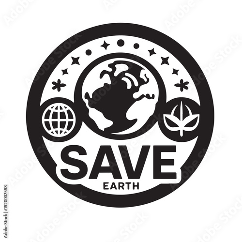 Black Save earth sign Silhouette Vector, High Quality Illustration on White Background