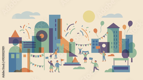 Vibrant city celebration with people enjoying festive atmosphere