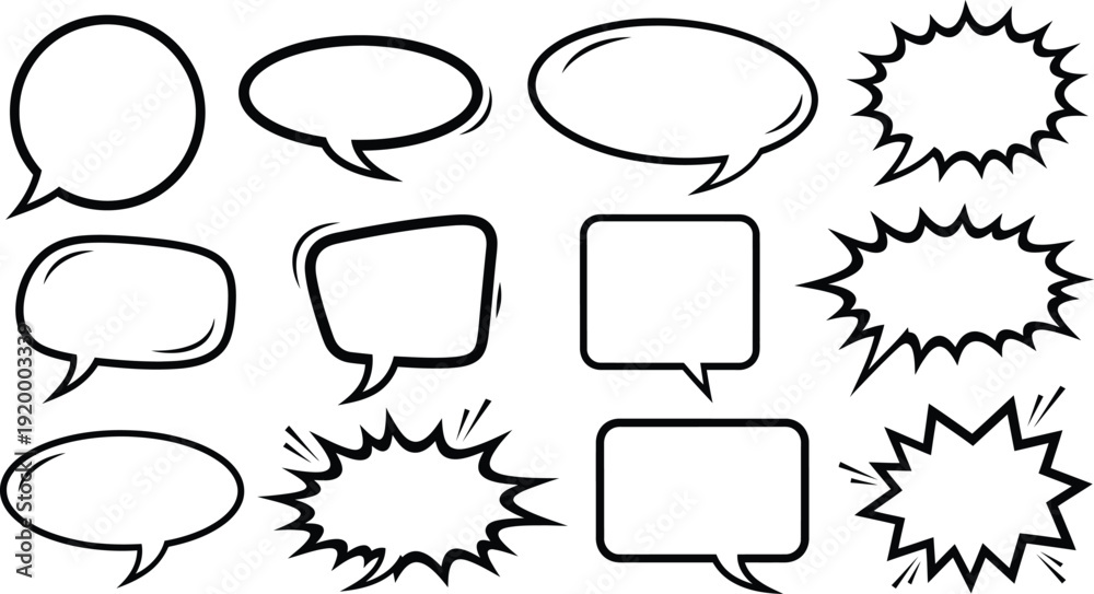 Fototapeta premium cartoon speech bubbles various shapes and sizes for comics empty text boxes