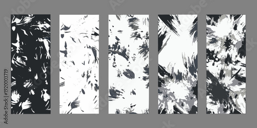 Abstract black and white brushstroke patterns arranged in a vertical sequence