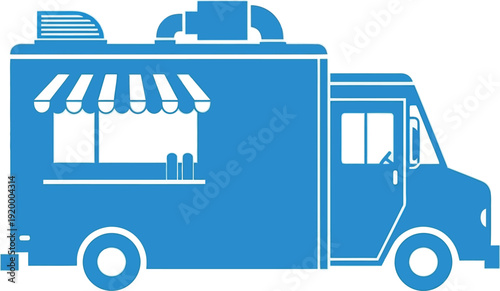 a simple blue silhouette of a food truck is prominently displayed showcasing its iconic shape and design features clearly high quality