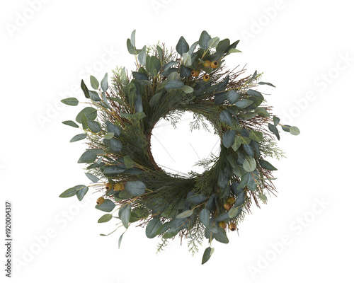 Decorative Green Leaf Wreath Isolated on Transparent Background