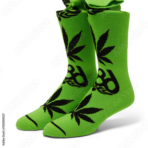 Green Casual Pattern Socks Isolated on White