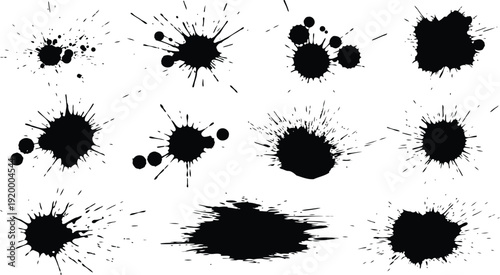 Ink splatters and stains on white background for graphic design