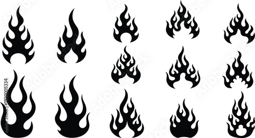 set of flame icons in different shapes and sizes  various fire symbols