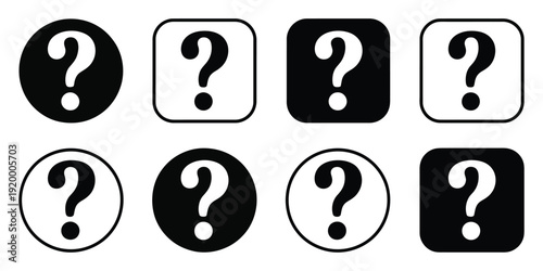 Set of Question Mark Symbols for Help, FAQ, Uncertainty and Unknown Concepts, User Interface Icons for Support, Error States and Problem Solving