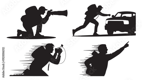 Vector Illustration Of Silhouette Photographers And Journalists For News Reporting And Media Concept