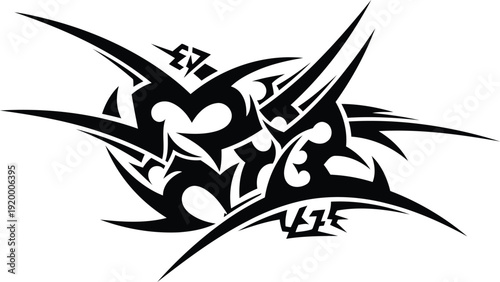Tribal tattoo design with abstract black and white shapes and lines