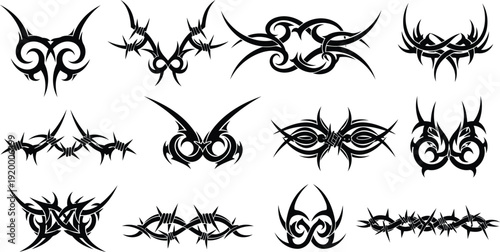 Tribal barbed wire tattoo designs and symbols  various black ornate patterns