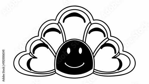 A smiling face surrounded by cloud shapes, depicted in a simple illustration style.