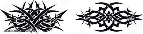Tribal tattoo designs with sharp thorn elements and abstract patterns