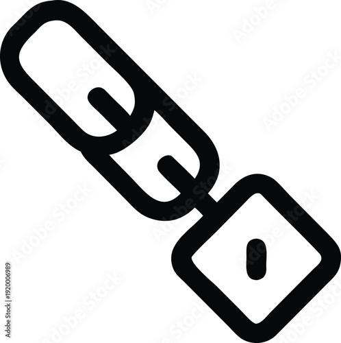 A black and white illustration of a chain with a key attached to it.