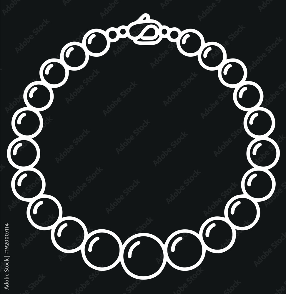 Fototapeta premium A simple white line drawing of a beaded bracelet on a black background