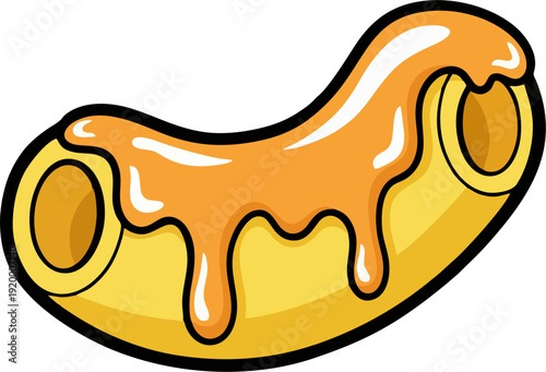 Cartoon Curved Elbow Macaroni Pasta with Dripping Orange Cheese Sauce Vector
