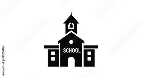 Simple black schoolhouse icon with a distinctive silhouette