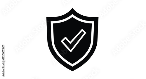 Black shield with a white checkmark a strong security symbol silhouette