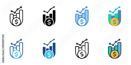 Capital Investment icons set multiple style collection. Editable stroke 
