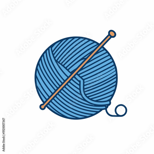 Blue Ball of Yarn with Knitting Needle Vector Icon