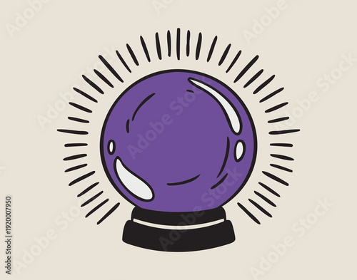 Purple crystal ball mystical, boho mystical witchy hand drawn style