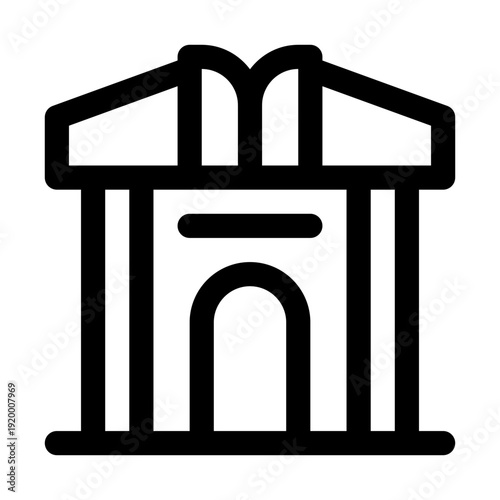 A clean and bold line art illustration of a generic building, ideal for representing banks or government