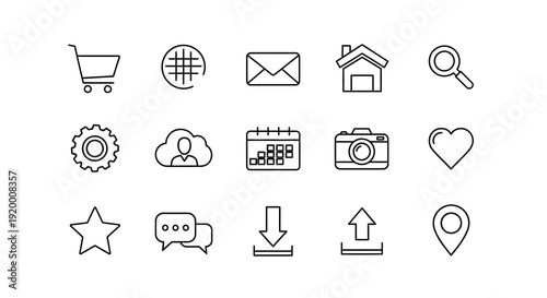 Collection of simple line icons representing common website features silhouette