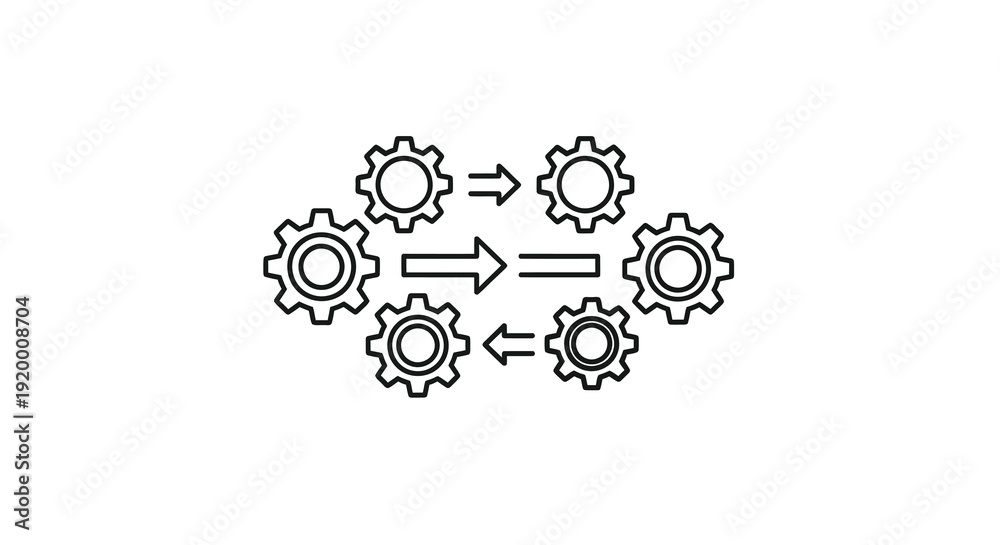 Obraz premium Interconnected gears with arrows representing process flow silhouette