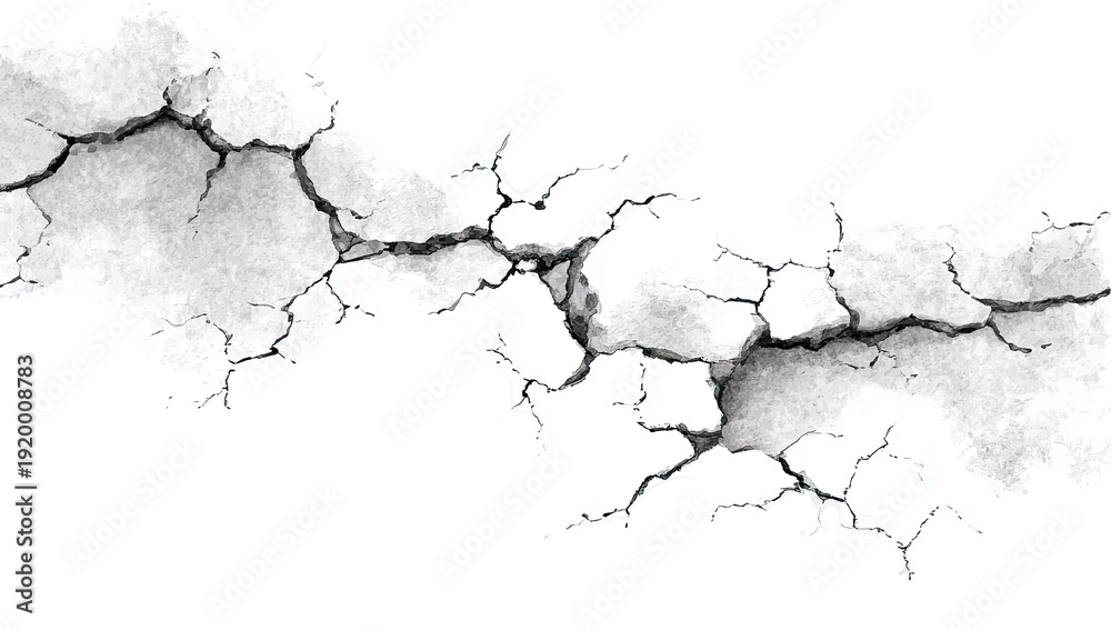 Obraz premium A grayscale, cracked surface isolated against a black background, with fissures and detailed textures