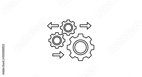 Interlocking gears with opposing arrows a mechanical design silhouette