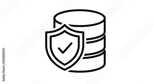 Database security icon with shield a modern line art silhouette