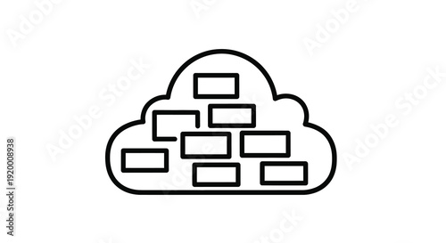 Cloud storage concept with rectangular blocks black line art silhouette