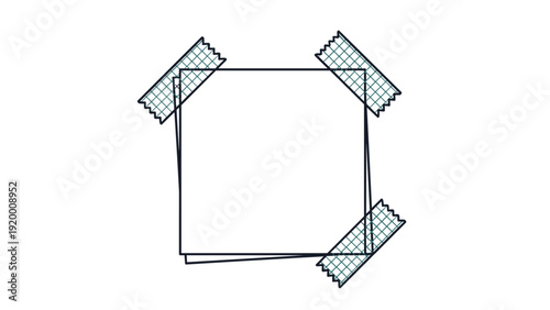 Blank square memo paper is attached with four pieces of green plaid adhesive tape to create a customizable frame for notes or special photos.