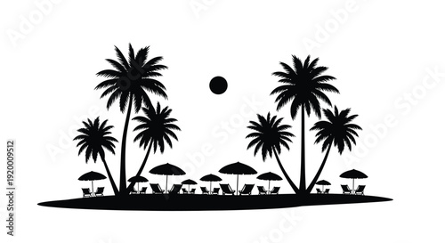 Tropical beach scene with palm trees and sun a striking silhouette