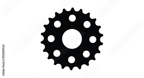 Black gear with circular cutouts shown as a striking silhouette