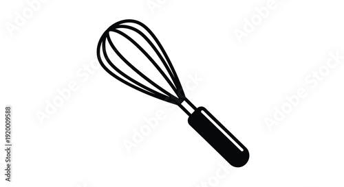 A simple black silhouette of a kitchen whisk elegantly designed silhouette