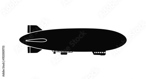 A stark black airship design against a white background silhouette