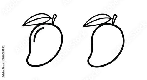 Two mangoes depicted in a simple minimalist line art silhouette