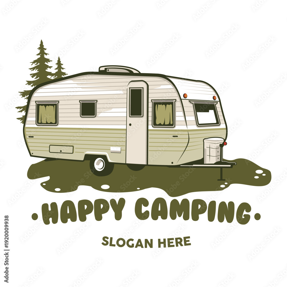 Obraz premium camper van on a camping site caravan camping trailer illustration of a camper trailer rv trailer