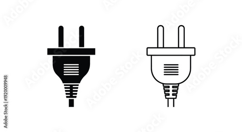 Two electrical plugs depicted in a minimalist black silhouette